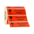 Produktbild: Etiketten Aufkleber Vorsicht Glas rot 1000 Stück 90x35mm Warnetikett auf Rolle 593101