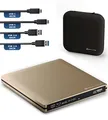 Produktbild: techPulse120 Externes USB 3.1 Blu-ray DVD CD USB-C UHD 4k 3D M-DISC BDXL HDR10 128GB Laufwerk Brenner Burner Superdrive BD Imperator Paket Tasche 90cm Anschlusskabel Aluminium Gold
