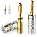 Produktbild: deleyCON 4 Stück Bananenstecker als Set - Vergoldet Schraubbar für Lautsprecherkabel 0,75 mm - 4,5 mm & z.B. HiFi Receiver - Silber
