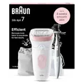 Produktbild: Braun Silk-épil 7, Epilierer Damen, Haarentferner für langanhaltende Haarentfernung, Inkl. Bikinitrimmer (Haartrimmer Intimbereich), 7-210, Weiß, Rosa
