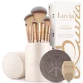 Produktbild: Make-up Pinselset 11-teilig | 8 vegane Schminkpinsel + veganes Leder-Etui, Diamond Beauty Schwamm & Reinigungsmatte | Prime Vegan Champagne | Creme Matt/Gold | LUVIA