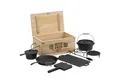 Produktbild: BBQ-Toro Grilltopf 10-teiliges Dutch Oven Set in Holzkiste mit Waffeleisen, Stieltopf, Gusseisen (Set, Dutch Oven Set in Holzkiste)