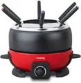 Produktbild: H.Koenig Raclette und Fondue-Set ALP1800 elektrisches Fondue-Set, schwarz-rot für 6 Personen, 800 W