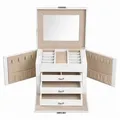 Produktbild: Boxxx Schmuckkästchen, Weiß, Beige, Textil, Leder, Holzwerkstoff, Lederlook, 22.5x16.5x17.5 cm, Ringhalter, Kosmetikspiegel, Schubladen herausnehmbar, verschließbar, Ordnen & Aufbewahren, Schmuckaufbewahrung