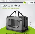 Produktbild: Juskys Hundetransportbox Lassie S (grau) faltbar - 34 x 50 x 36 cm - Hundetasche mit Decke, Tasche & Griffen – Stoff Transportbox für Hunde