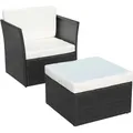 Produktbild: vidaXL Gartensessel mit Fußhocker Poly Rattan Schwarz - Beige/Weiß