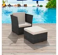 Produktbild: vidaXL Gartenstuhl Gartensessel mit Fußhocker Poly Rattan Schwarz (1 St)