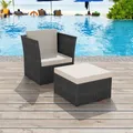 Produktbild: vidaXL Gartensessel mit Fußhocker Poly Rattan Schwarz NEU