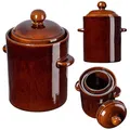 Produktbild: KADAX 10L Steinzeugtopf, Dichter Keramiktopf mit Deckel, Spülmaschinenfester Steinguttopf, handgefertigter Gärtopf aus Keramik, Einlegtopf für Gurken und Sauerkraut (Braun)