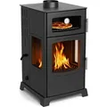 Produktbild: Babas Gold Plus Hybridofen Pellets und Holz Kombiofen Kaminofen mit Backfach Panorama 12 kW Schwarz Holzofen Holz Ofen Kamin - Schwarz