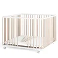 Produktbild: Sämann® Laufgitter 100x100 cm mit Matratze und Schlupfsprossen, stufenlos höhenverstellbar, Baby Laufstall, Buche, gummierte Rollen, Buche weiß/natur lackiert