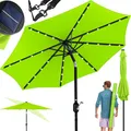 Produktbild: KESSER® Sonnenschirm Balkonschirm Rund LED Solar mit Kurbel Inkl. 2in1 Schutzhülle, Gartenschirm, Schirm Ø 265 cm für Balkon Garten & Terrasse verstellbar knickbar Grün