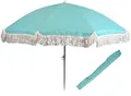 Produktbild: zeitzone Sonnenschirm BALI Türkis mit Fransen UV Schutz Knickbar Erdspieß Ø 160cm