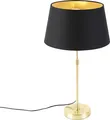 Produktbild: QAZQA - Klassisch I Antik Tischlampe Gold I Messing I Messing mit Schirm schwarz mit Gold I Messing 32 cm - Parte I Wohnzimmer I Schlafzimmer I Nachttischleuchte - Baumwolle Zylinder I Länglich I Rund