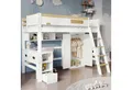Produktbild: Merax Hochbett 90x200cm mit Rausfallschutz und Leiter Kinderbett mit Schreibtisch, Kleiderschrank und offenen Regale