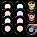 Produktbild: WIYETY 8 Stück LED Untersetzer: Ø 10cm Leuchtuntersetzer Rund aus Acryl, Wasserdicht mit 7 Farbmodi & ON/Off Taste, LED Untersetzer für Gläser Flaschen Partys Hochzeiten Bar Weihnachten (Rund)