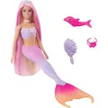 Produktbild: Barbie Puppe Meerjungfrau, New Feature Mermaid, ab 3 Jahre, Malibu-Puppe mit Farbwechseleffekt, Zubehör, 30 cm