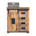 Produktbild: MR. DEKO Kommode Florenz aus Mango Holz | Vintage Sideboard massiv im Industrial Design | Schubladenschrank mit Schiebetür & 4 Schubladen | Highboard Kommodenschrank für Wohnzimmer Schlafzimmer