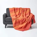 Produktbild: Homescapes Tagesdecke Morocco, orange, Sofa-Überwurf aus 100% Baumwolle, weiche Wohndecke 150 x 200 cm, orange-Terracotta gestreift, mit Fransen