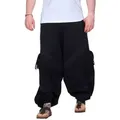 Produktbild: KUNST UND MAGIE Haremshose Haremshose Herren Unisex Baumwolle – Goa Hose mit Taschen Aladinhose schwarz 5XL