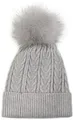 Produktbild: styleBREAKER Damen Feinstrick Bommelmütze mit Zopfmuster, Kunstfell Bommel Mütze, gefütterte Winter Strickmütze 04024100, Farbe:Hellgrau
