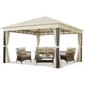 Produktbild: Gartenpavillon 4x4m alu premium ca. 220g/m2 Dachplane wasserdicht, Pavillon Gartenzelt 4 Seitenteile champagner