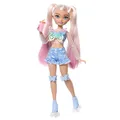 Produktbild: Barbie Dream Besties Puppe und Zubehörteile, bewegliche Barbie Malibu Rollschuh-Modepuppe mit blondem Haar, 9 Teile zum Thema Make-up, JFX96
