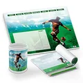 Produktbild: itenga Schreibtisch-Set Fußball 3-teilig Schreibtischunterlage Papier DIN A3 Stifteköcher Notizblock für Kinder Schüler Erwachsene Jungen