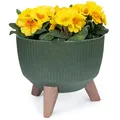 Produktbild: KONZEPT Pflanzschale Groß 24cm Grün, Blumentopf mit Füßen, wetterfest & UV-beständig, mit Wasserabfluss-Einsatz, Übertopf für Innen & Außen