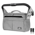 Produktbild: PHILORN Kinderwagen Organizer mit Isolierte Getränkehalter, Schultergurt Große Kapazität, Universal Baby Kinderwagen Tasche, Grau