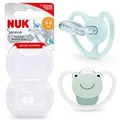 Produktbild: NUK Space Babyschnuller | 0−6 Monate | Schnuller mit zusätzlichen Öffnungen für sensible Haut | BPA-freies Silikon | Frosch | 2 Stück