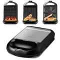 Produktbild: Steinborg 3in1 Sandwichmaker XXL | 3 auswechselbare Platten | 1200 Watt | Kontaktgril | 4er Sandwich Maker | Multigrill | Waffel Eisenl | Elektrogrill | Waffeleisen, Siler/Schwarz