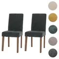 Produktbild: 2er-Set Esszimmerstuhl Littau, Stuhl Küchenstuhl Hochlehner, Stoff/Textil Chenille Holz ~ dunkelgrau, naturfarbene Beine