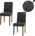 Produktbild: 2er-Set Esszimmerstuhl Littau, Stuhl Küchenstuhl Hochlehner, Stoff/Textil Chenille Holz dunkelgrau, naturfarbene Beine