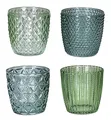 Produktbild: 4er Set Windlicht H7,5cm Glas Grün Teelichthalter Kerzen Retro Kerze Kerzenhalter Tischdeko Deko