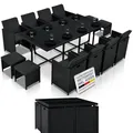 Produktbild: Juskys Polyrattan Sitzgruppe Baracoa XXL 13-teilig wetterfest & stapelbar - 8 Stühle, 4 Hocker, Tisch mit Glasplatte & Kissen - 12 Personen - Gartenmöbel Set für Garten & Terrasse