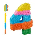 Produktbild: Relaxdays Pinata Zahl 4, Regenbogenpinata Geburtstag, HBT: 50,5 x 35,5 x 7,5 cm, Partypinata Kinder, zum Befüllen, bunt