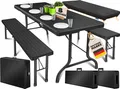 Produktbild: KESSER® Bierzeltgarnitur 3-teilig Set Tisch & 2x Bank | Buffettisch für drinnen & draußen Gartengarnitur klappbar 183x76x74cm Kunststoff Klapptisch Gartentisch inkl. Abdeckung & Tragegriffe