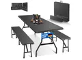 Produktbild: KESSER® Bierzeltgarnitur 3-teilig Set Tisch & 2x Bank Buffettisch für drinnen & draußen Gartengarnitur klappbar 183x76x74cm Kunststoff Klapptisch Gartentisch inkl. Abdeckung & Tragegriffe