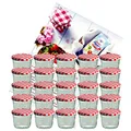 Produktbild: MamboCat 25er Set Sturzglas 230 ml Marmeladenglas Einmachglas Einweckglas to 82 rot Karierter Deckel incl. Diamant-Zucker Gelierzauber Rezeptheft