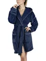 Produktbild: Gräfenstayn Bademantel Damen flauschig mit Kapuze - Kuschelfleece - Öko-Tex Standard 100 - Morgenmantel leicht & kurz - Größe (XL, Blau)