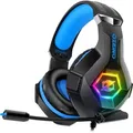 Produktbild: Ozeino Gaming Headset for PS4 PS5 PC, PS4 Headset with Microphone 3D Surround Sound Headphones Noise Cancelling RGB Lights - Himmelblau