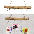 Produktbild: Cepewa Deko-Holzstange DIY 30 cm │4 Metallhaken naturfarben Juteseil zum Aufhängen │saisonale Dekoration (1 x Dekostange Birke 30cm 4 Haken)
