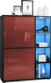 Produktbild: Vladon Highboard Schrank Anrichte Cuba mit 8 Fächern, Germany, Korpus in Schwarz matt / Fronten in Bordeaux Hochglanz, mit RGB LED Beleuchtung