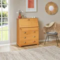 Produktbild: Sekretär GOMES aus Massivholz, Gebeizt - Schreibsekretär mit Klappe und Schubladen mit Muschelgriffen, Kiefer Massivholz, Landhausstil für Büro und Wohnzimmer