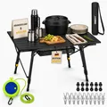 Produktbild: ONBEST Klapptisch | Schwarz | mit Netztasche | Wäscheklammer | Wäscheleine | Tragetasche | Höhenverstellbar | Aufrollbar