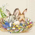 Produktbild: 20 Servietten Cuddly Bunnies Hasen Tiere Nest Maiglöckchen Blumen Ostern 33x33cm