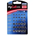 Produktbild: HyCell Alkaline Knopfzellen Set AG1, AG3, AG4, AG10, AG12, AG13, 30 Stück Knopfzelle silberfarben