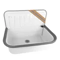 Produktbild: kör4u Ausgussbecken weiß 50cm, aus robustem Stahl für Keller, Waschküche, Garten, Spülbecken, inkl. Abflussstopfen