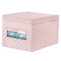 Produktbild: mDesign Aufbewahrungsbox aus Stoff (groß) – stapelbare Stoffbox zur Ablage von Kleidung oder Schuhen und als Schrankbox – gepunktete Aufbewahrungskiste mit Deckel und Sichtfenster – rosa und weiß